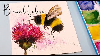 Bumble bee Painting Watercolor Painting Demo Loose Watercolor flowersBee Balm [upl. by Laurella]