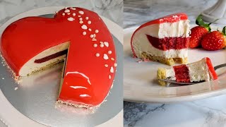 Strawberry and Vanilla Mousse Cake with Easy Mirror Glaze  Entremet Dessert [upl. by Ardene]