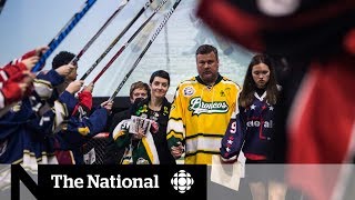 Humboldt Broncos players last home game attracts thousands [upl. by Meilen]