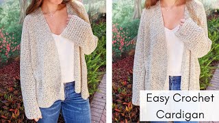 Easy Beginner Crochet Cardigan Tutorial  Free Crochet Pattern [upl. by Desiree233]