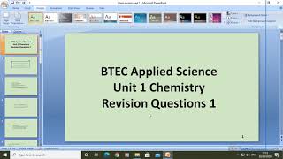 BTEC Applied Science Unit 1 Chemistry Revision Questions 1 [upl. by Ahsrat]