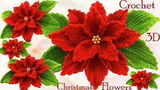 Como hacer flores Nochebuena a Crochet en punto 3D tejido tallermanualperu [upl. by Oilicec736]