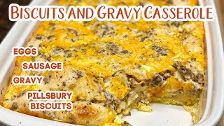 BISCUITS AND GRAVY BREAKFAST CASSEROLE  Pillsbury Breakfast Recipe  Sausage Breakfast Casserole [upl. by Parshall]