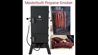 Masterbuilt Propane Smoker Review  AssemblySeasoningCooking [upl. by Sewole]