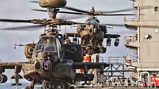 Apache Helicopters Deck Landing Quals On USN Vessel [upl. by Wampler]