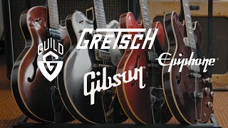 Comparing Hollowbody amp Semihollowbody Guitars from Gibson Guild Gretsch and Epiphone [upl. by Aindrea453]