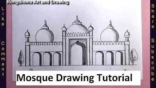 How to draw Mosque  Mashjid Drawing Tutorial  Pencil Drawing Easy [upl. by Stew]