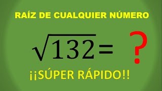 OBTÉN LA RAIZ CUADRADA DE CUALQUIER NUMERO MUY RAPIDO [upl. by Atteinotna]