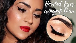 Hooded Eyes Winged Eyeliner  Classic Red Lips  Makeup Tutorial [upl. by Htebezile]