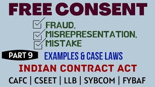 Fraud  Misrepresentation  Mistake  Free Consent  Indian Contract Act  Caselaws  Example [upl. by Mahan]