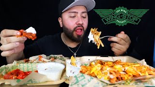 WINGSTOP FEAST VOODOO FRIES  CAJUN amp PARMESEAN GARLIC EATING SHOW [upl. by Ataga750]