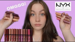 NYX BUTTER GLOSSES  12 SHADE SWATCHES [upl. by Enilrae789]