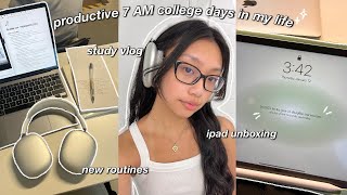 STUDY VLOG  7AM productive college days in my life  ipad unboxing lots of studying amp living alone [upl. by Gessner]