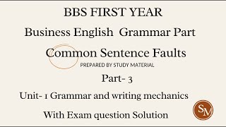 Common sentence faults BBS 1st year Grammar part  By study material [upl. by Niboc]