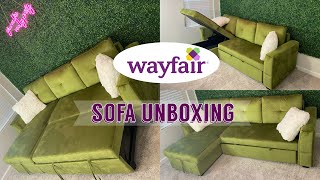 WAYFAIR SOFA BED COUCH UNBOXING  ASSEMBLY  FIRST IMPRESSIONS [upl. by Mlohsihc]