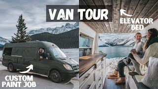 VAN TOUR Self Converted Sprinter Van  Luxury Tiny Home  Full Bathroom  Elevator Bed [upl. by Parish257]