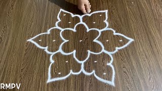 Simple Rangoli Design with 7x4 Dots and Beautiful Colours for Beginners  Easy Daily Kolam [upl. by Ernestine]