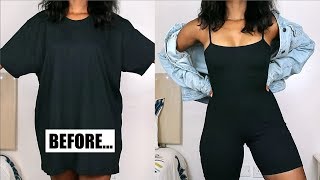 DIY Bodycon RomperPlaysuit  TShirt Transformation [upl. by Yenalem]