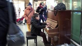 11 year old George Harliono playing La Campanella at the Train Station [upl. by Schmeltzer]