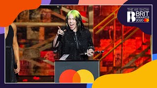 Billie Eilish wins International Female Solo Artist  The BRIT Awards 2020 [upl. by Eegnat]