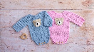 Crochet Baby Onesie Pattern Part 1 of CUTE amp EASY Tutorial [upl. by Medardas]