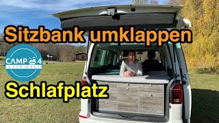 Schlafplatz amp Matratze 3er Sitzbank umklappen VW Bulli California Multivan T5  T6  T61 [upl. by Eolhc]