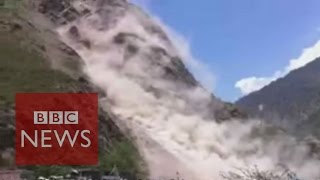 Nepal Earthquake Land slide caught on camera  BBC News [upl. by Adiaros]