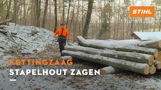 Stapelhout zagen  STIHL Kettingzagen [upl. by Hoffert527]