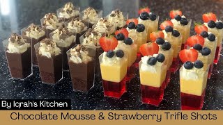 Chocolate Mousse amp Strawberry Trifle Shots  Dessert Shots  By Iqrahs Kitchen [upl. by Ahsilek]