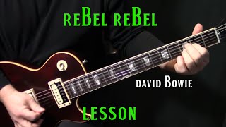 how to play quotRebel Rebelquot on guitar by David Bowie  electric guitar lesson tutorial [upl. by Eirolam]