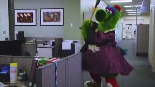 Phillie Phanatic Destroys ESPN Office  ESPN [upl. by Adniled344]