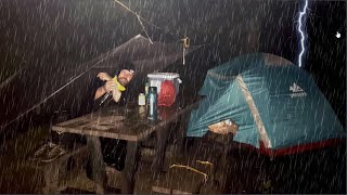 SOLO CAMPING in HEAVY RAIN  Prolonged Thunderstorm [upl. by Alimaj]