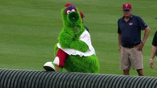 MILPHI Phanatic entertains crowd during rain delay [upl. by Schou]