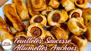 Feuilletés à la Saucisse et Allumettes aux Anchois  Recette Facile [upl. by Naelopan]