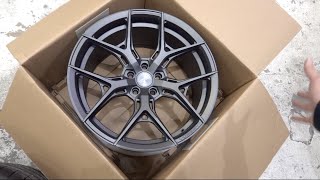 Tesla Model 3 Vossen Wheels HF 5 Matte Gunmetal Unboxing amp Comparison to S2101 Wheel [upl. by Assiran988]