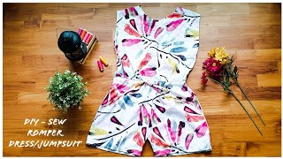 DIY  SEW ROMPER DRESSJUMPSUIT DRESS detailed cutting amp stitching tutorial [upl. by Alcot]