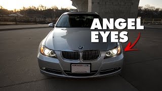 BMW E90 How To Replace Headlight amp Angel Eye Bulbs DIY for 335i 330i 328i 325i 3Series [upl. by Nylaehs]