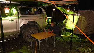 Camping in the Rain  Elevated Tent  Diesel Heating [upl. by Aleehs]