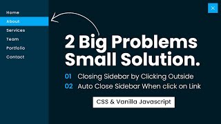 Closing Sidebar by Clicking Outside using Javascript  Auto Close Sidebar When click on Link [upl. by Jd]