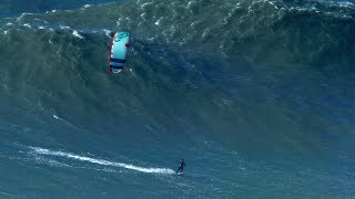 BIGGEST Wave Kite Surfed by Nuno Figueiredo at Nazare  Hard Rock version [upl. by Noswad]