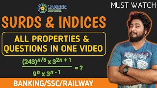 Surds and Indices Tricks  Concept Properties amp Questions  BankingSSCRailway  Career Definer [upl. by Matthus]