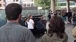 10 year old George playing Mozart on a Street Piano in London [upl. by Nosnej561]