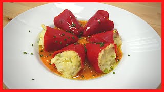 👉 PIMIENTOS Piquillo RELLENOS BACALAO con Salsa COÑAC [upl. by Ayn]