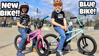 NEW Pink and Blue Bikes at the Skatepark [upl. by Ecarret]