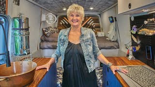 Solo Female Van Life at age 70 Tour of INCREDIBLE DIY Ford Transit Stealth Camper Conversion [upl. by Jovitta195]