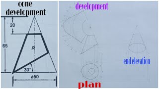 development of surfaces in engineering drawing  cone  1 [upl. by Juanita595]