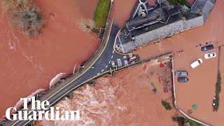 Storm Dennis huge waves and flooded roads in England and Wales [upl. by Narual]