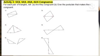 GRADE 8 Activity 3 Triangle Congruence Postulate  SSS ASA SAS AAS [upl. by Annaili]