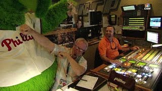 ATLPHI The Philly Phanatic enters production room [upl. by Talley252]