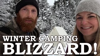 Overnight WINTER Camping with a GIRL  She SNARED a WILD Rabbit [upl. by Einnor]